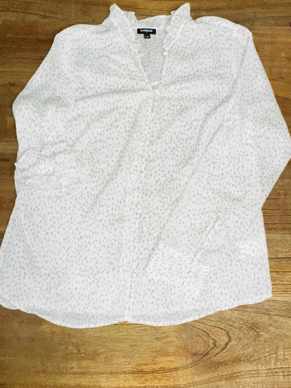 Express White Button-Down Shirt with Light Gray Dot Print